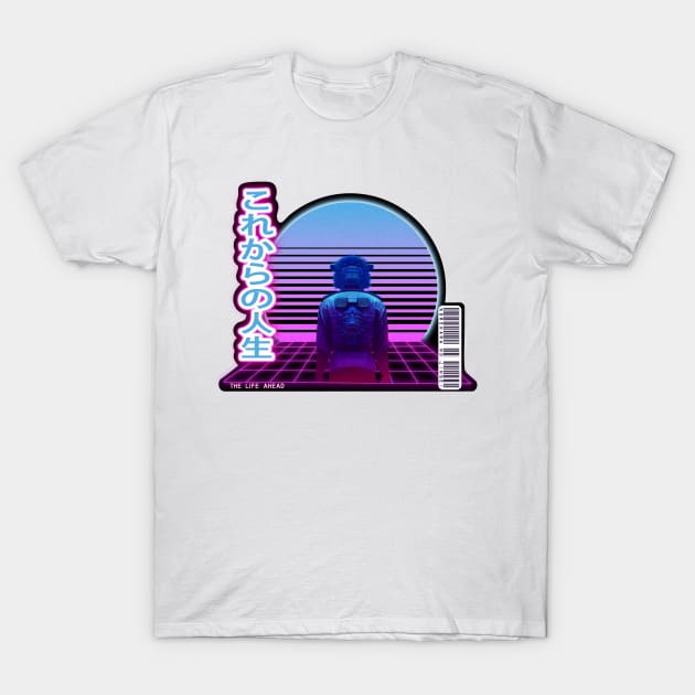 Synthwave The Life Ahead - Korekara no jinsei- White letters Black Borders T-Shirt by SimonSay